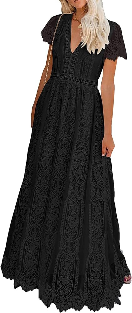 Womens Black Floral Dress Black Lace Dress Lace Maxi Dress Black Floral Maxi Dress Outfit Amazon | Amazon (US)
