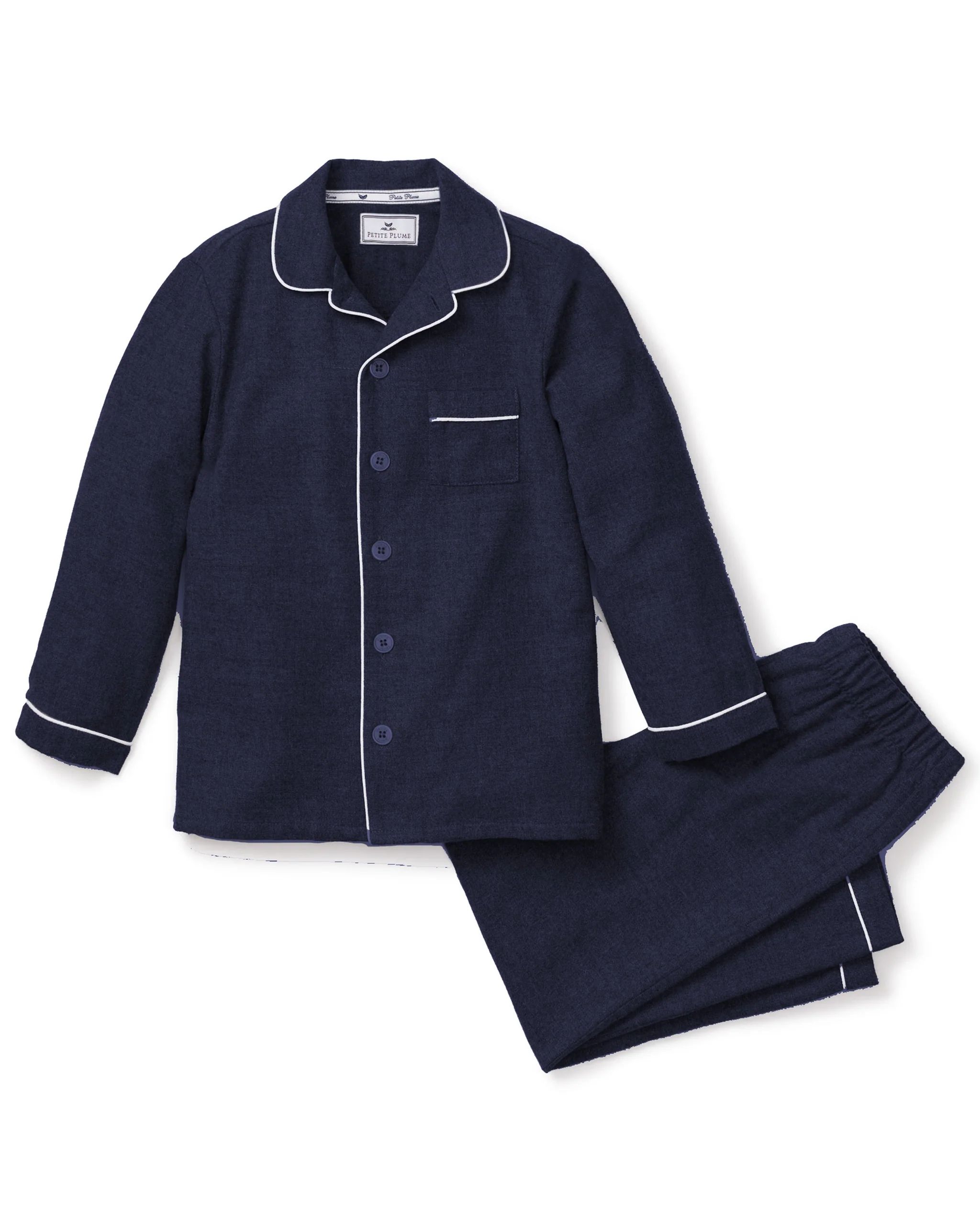 Kid's Flannel Pajama Set in Navy | Petite Plume