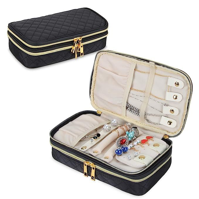 Teamoy Double Layer Jewelry Organizer, Quilted Jewelry Travel Case for Rings, Necklaces, Earrings... | Amazon (US)