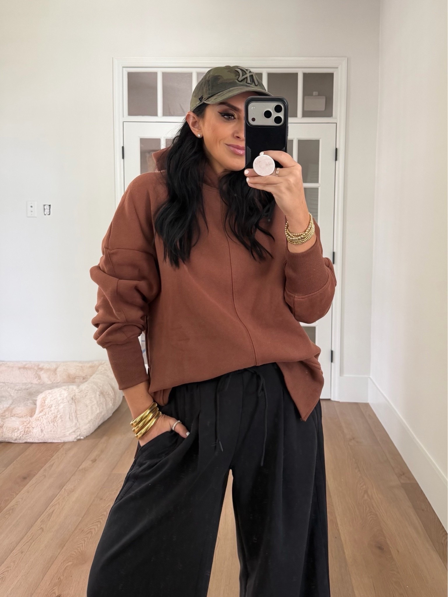 Oversized Thumb Hole Sweatshirt. Adidas wide leg pants