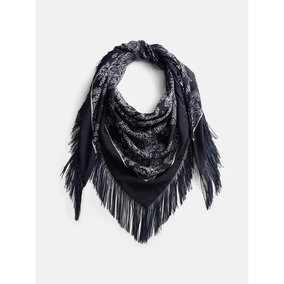Scenario Women's Printed Fringe Triangle Scarf, Blue | Walmart (US)