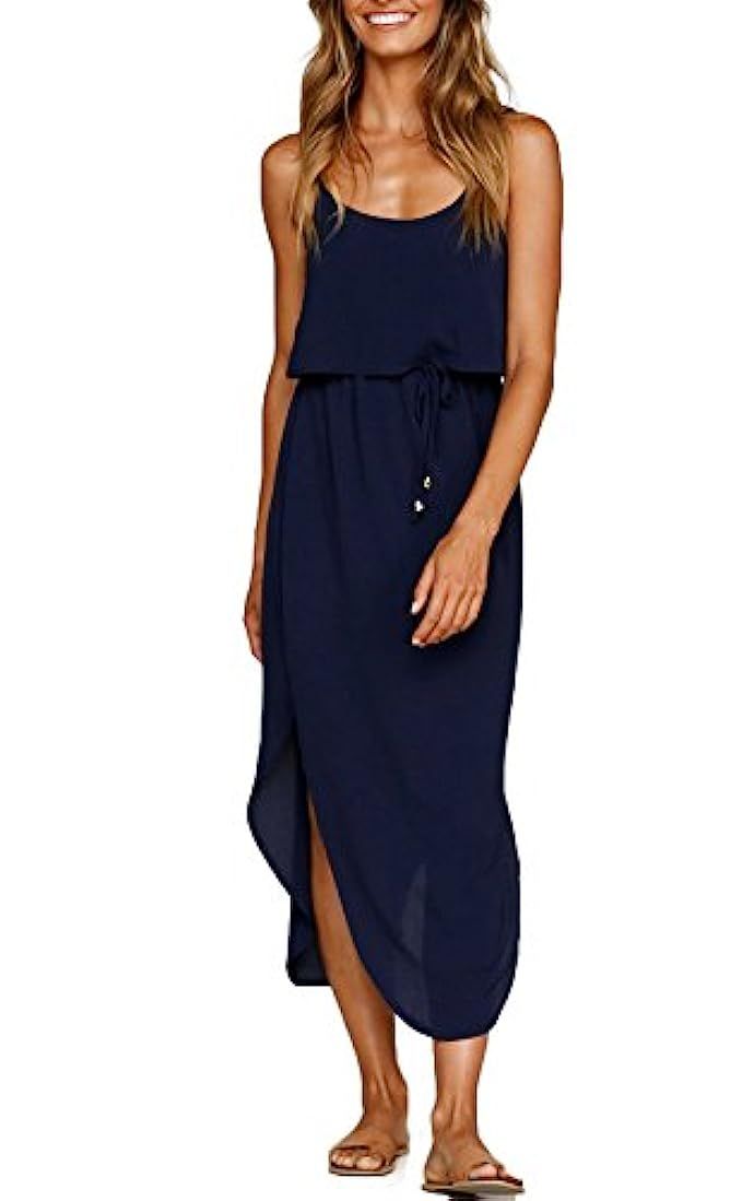 NERLEROLIAN Women's Adjustable Strappy Split Autumn Beach Casual Midi Dress | Amazon (US)