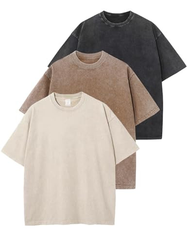 Arssm 3 Pack Men Oversized T Shirts Vintage Tee Loose Fit Short Sleeve Casual Streetwear Baggy Washed Unisex Tops(BlackKhakiBeige-3XL) | Amazon (US)