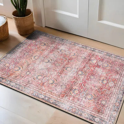 Labarbera Machine Washable Red/Gray Non-Slip Backing Area Rug | Wayfair North America