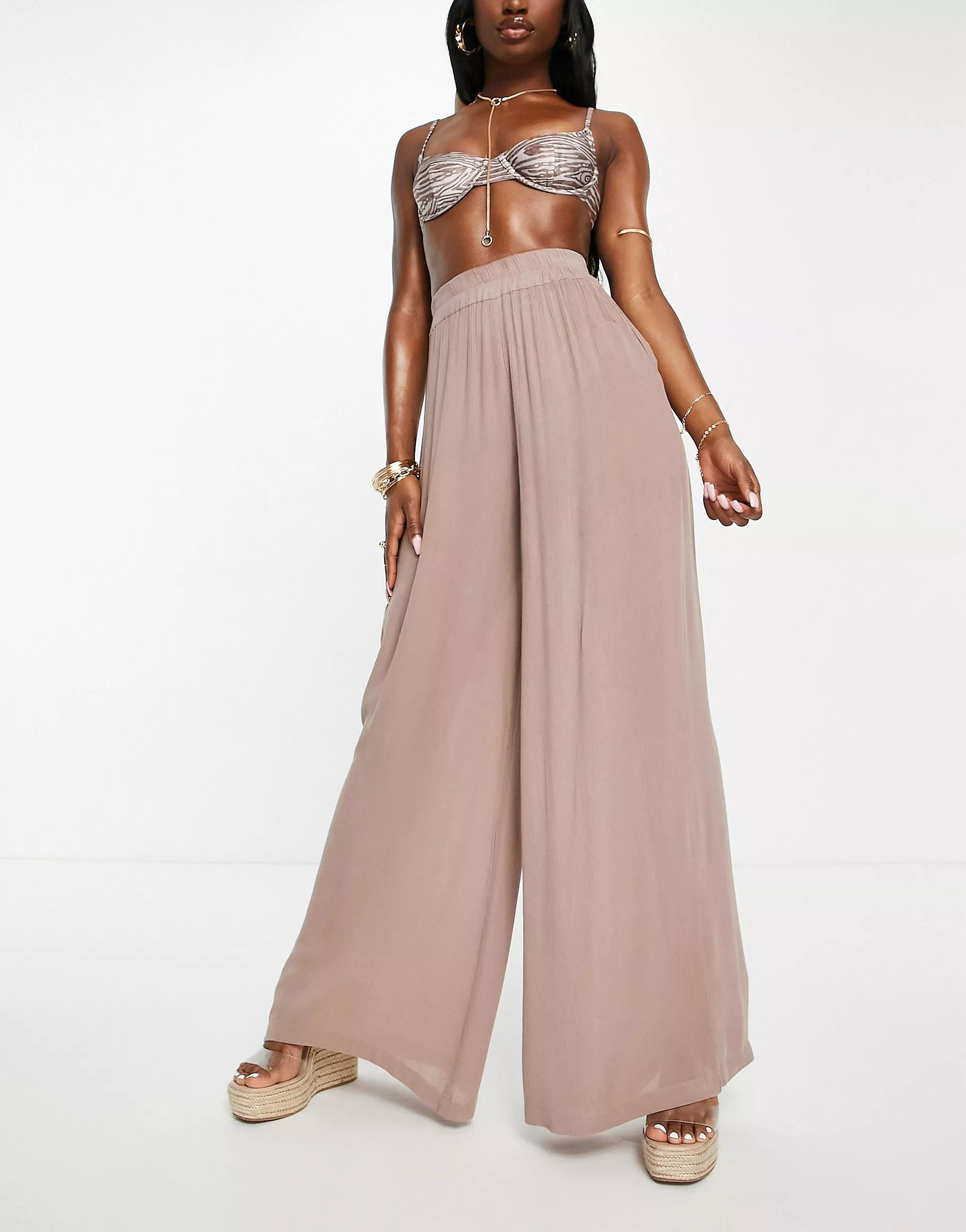 South Beach oversized drawstring beach pants in sand | ASOS (Global)