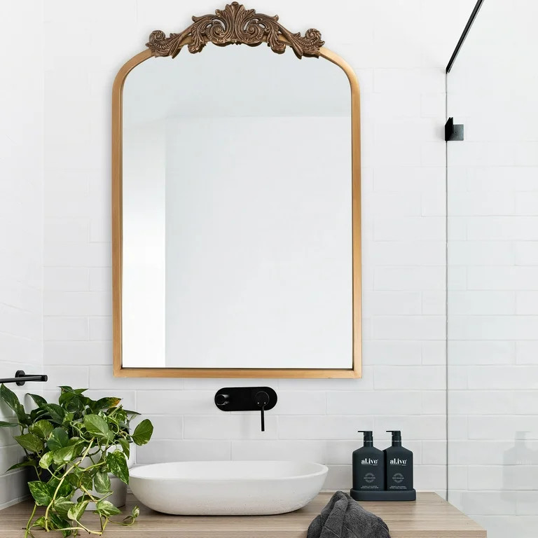 SeekElegant 24" x 36" Filigree Antique Arch Metal Wall Mirror Decor in Gold, Vanity, Entryway | Walmart (US)