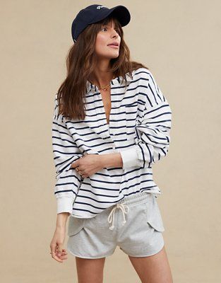 Aerie Take It Easy Popover Polo Sweatshirt | Aerie