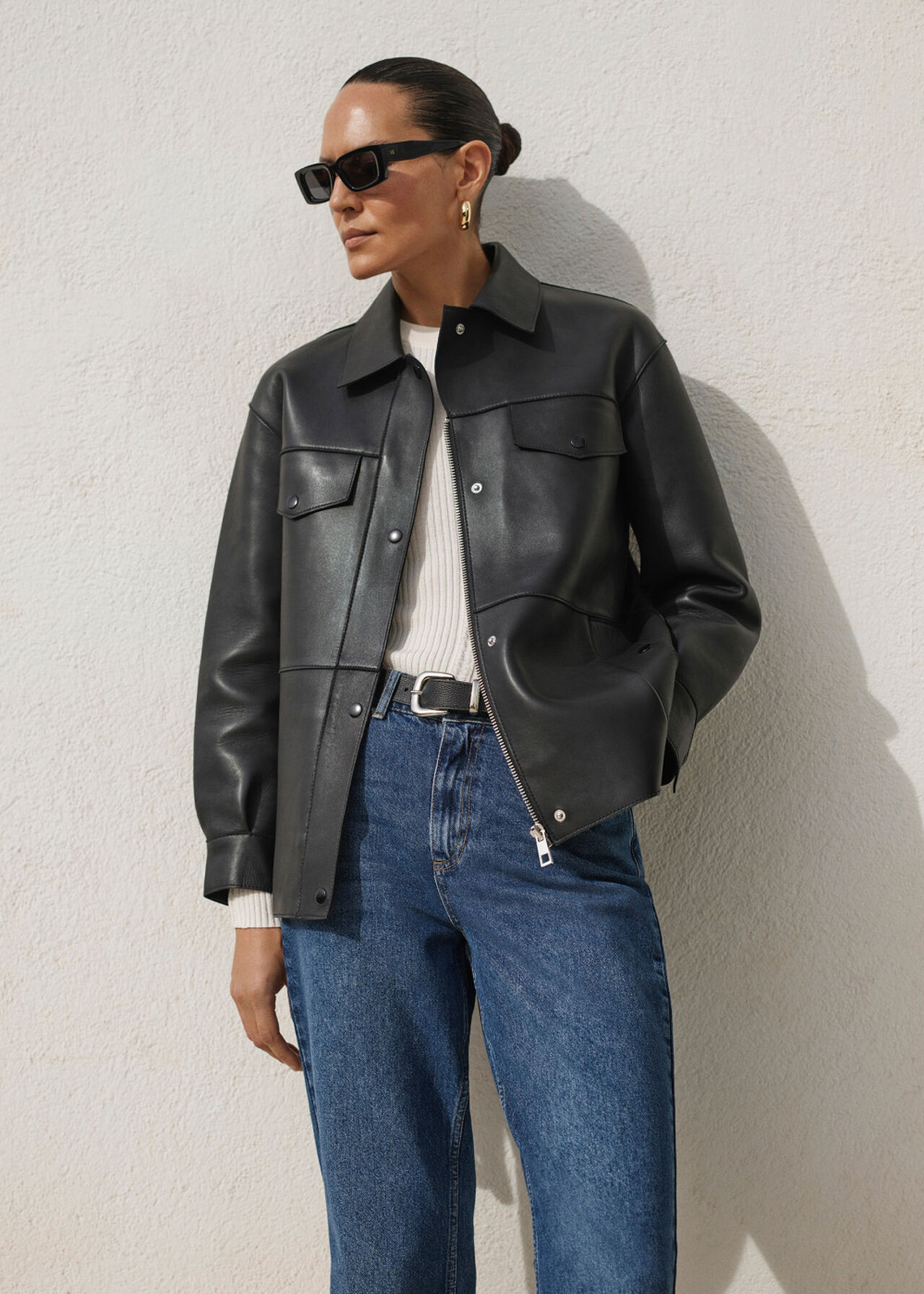 Black Clean Bonded Leather Jacket | WHISTLES | | Whistles
