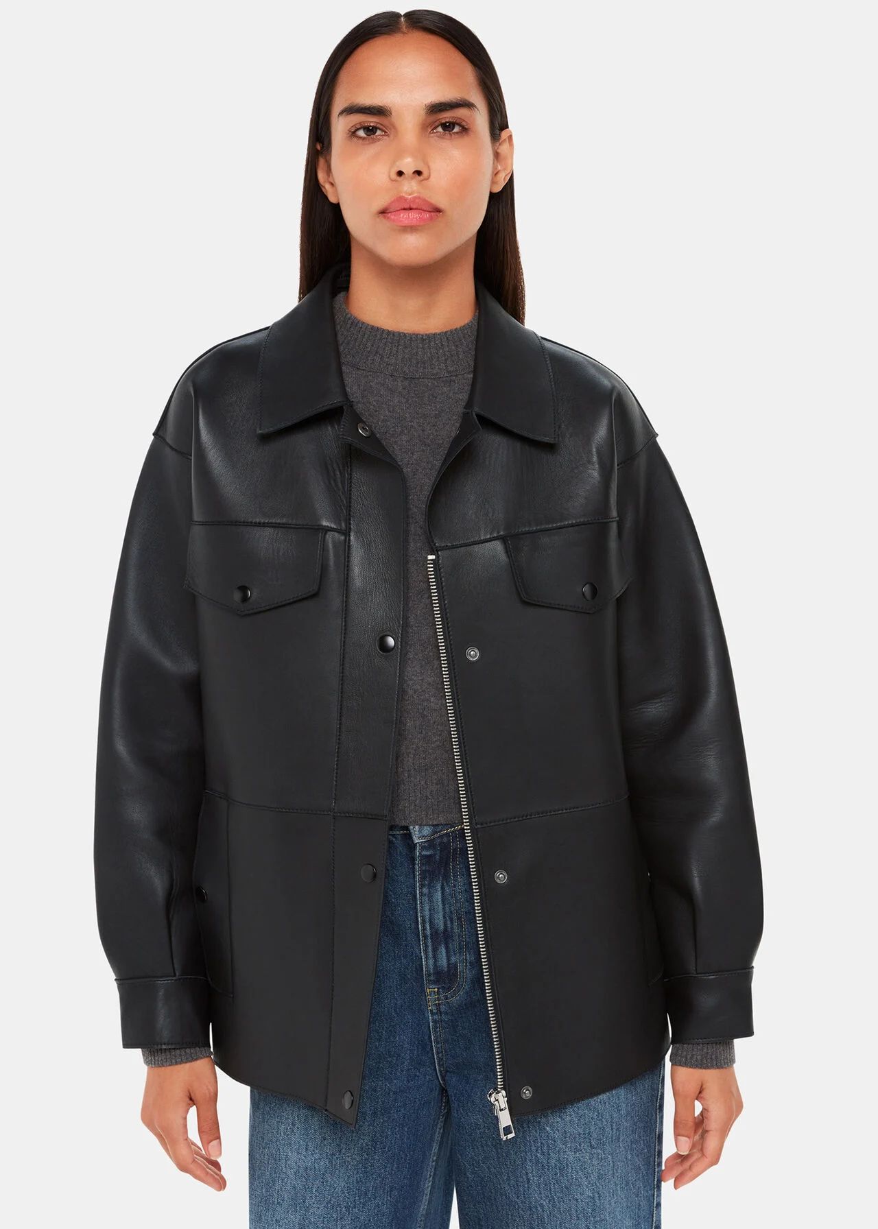 Black Clean Bonded Leather Jacket | WHISTLES | | Whistles