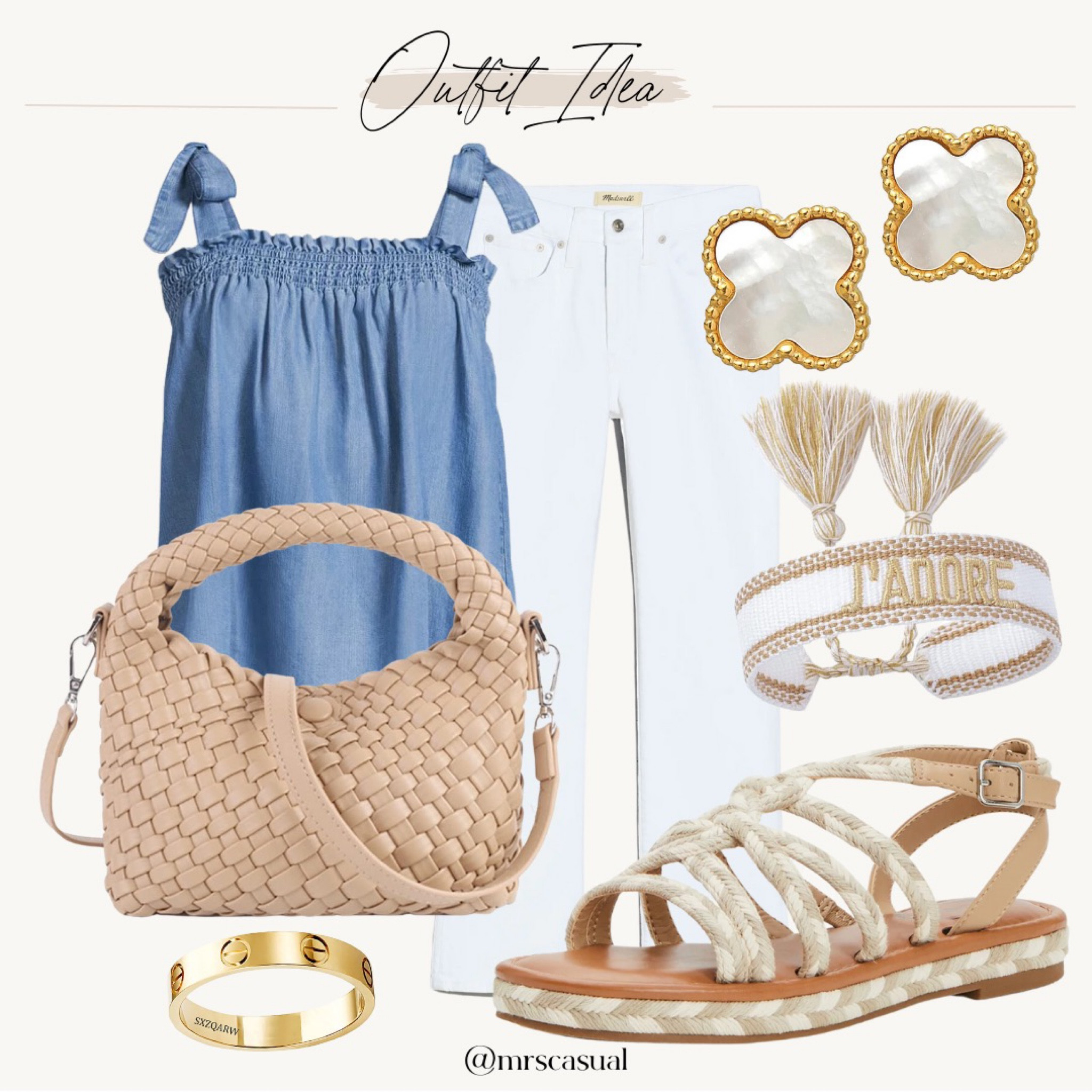 Summer look for anything from brunch to a party. Denim and white is one of my favorites to wear! #LTKFind 

#LTKitbag #LTKunder50