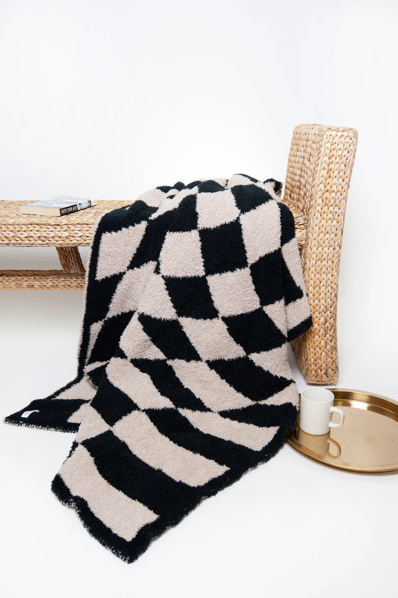 Tap Shoe & Rainy Day Wavy Checker Print Throw | Sunset Snuggles