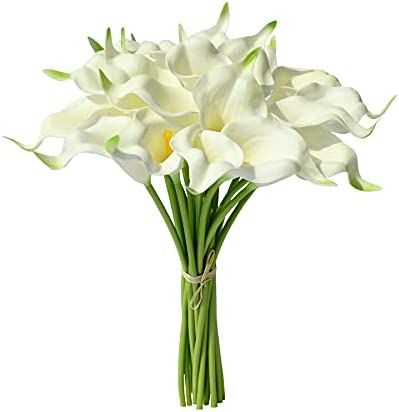 Mandy's 20pcs White Flowers Artificial Calla Lily Silk Flowers 13.4" for Home Kitchen & Wedding | Amazon (US)