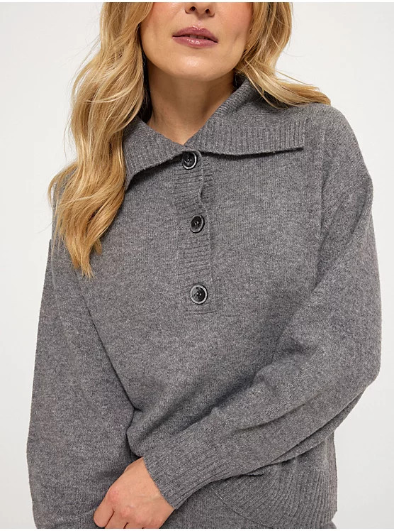Grey Collared Button Neck Soft Touch Co Ord Jumper | George