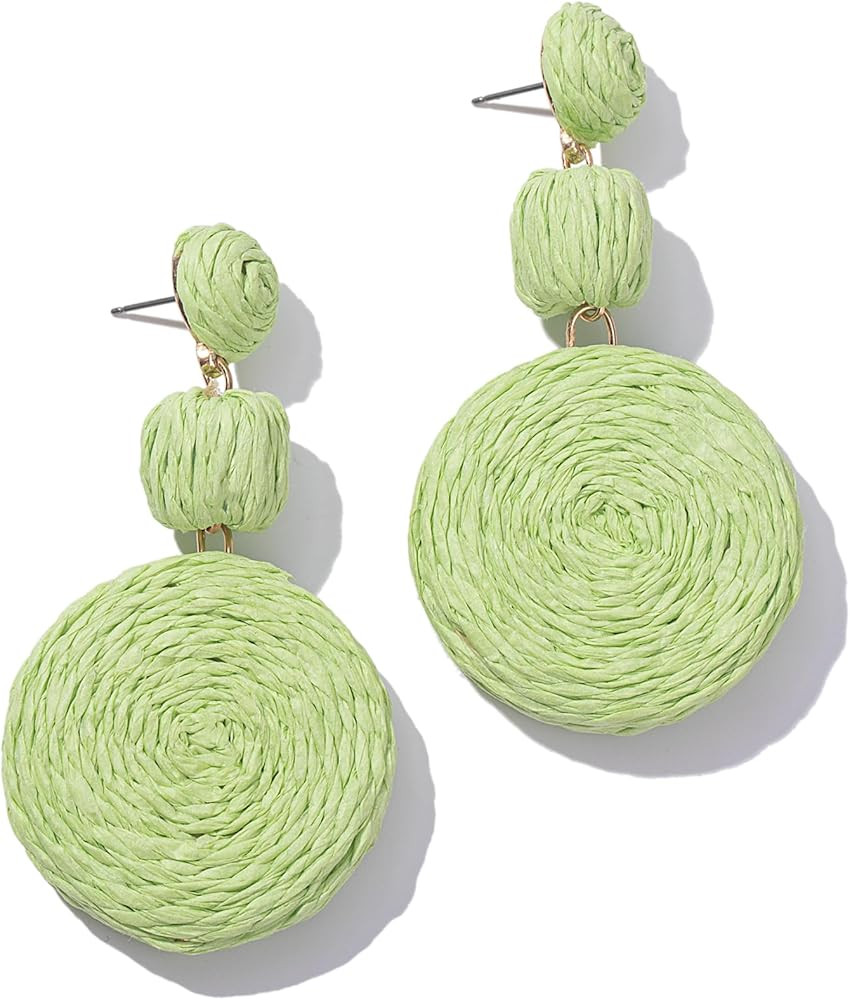 Statement Raffia Earrings Boho Round Dangle Ball Earrings Cute Handmade Summer Earrings Bohemian ... | Amazon (US)