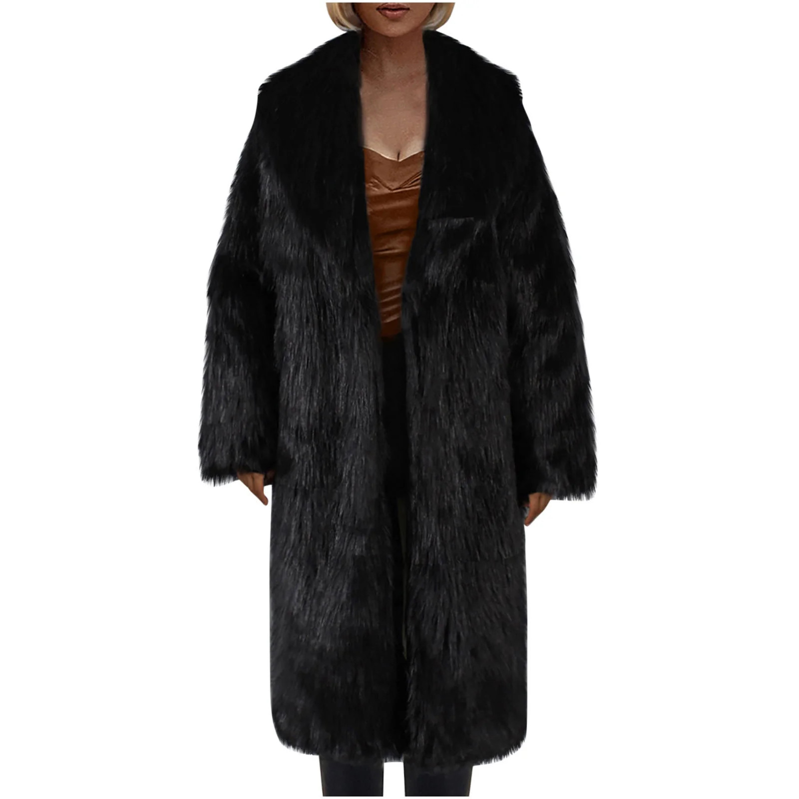 Honeeladyy Faux Fur Winter Long Soft Coat Women's Warm Fur Jacket Overcoat Topcoat Outerwear Blac... | Walmart (US)