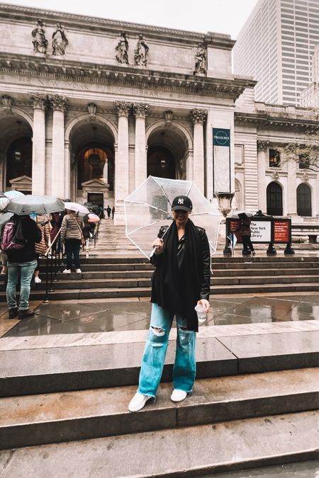 Rainy New York tourist days! Clear umbrella, black scarf & Yankees baseball cap! 

#LTKmidsize #LTKSeasonal #LTKtravel