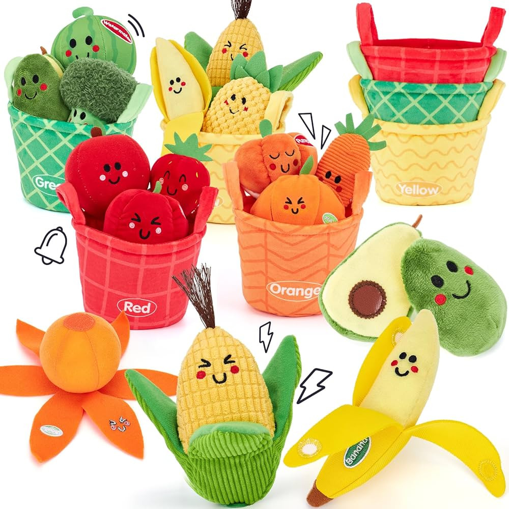 hahaland Baby Sensory Toys - 16 PCS My First Fruit Vegetable Color Sorting Play Food with Crinkle... | Amazon (US)