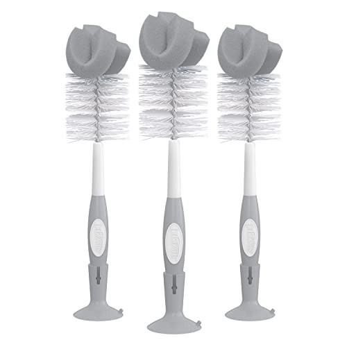 Dr. Brown's Reusable Sponge Baby Bottle Cleaning Brush Set with Suction Cup Stand, Scrubber and Nipple Cleaner, Gray, 3 Pack | Amazon (US)