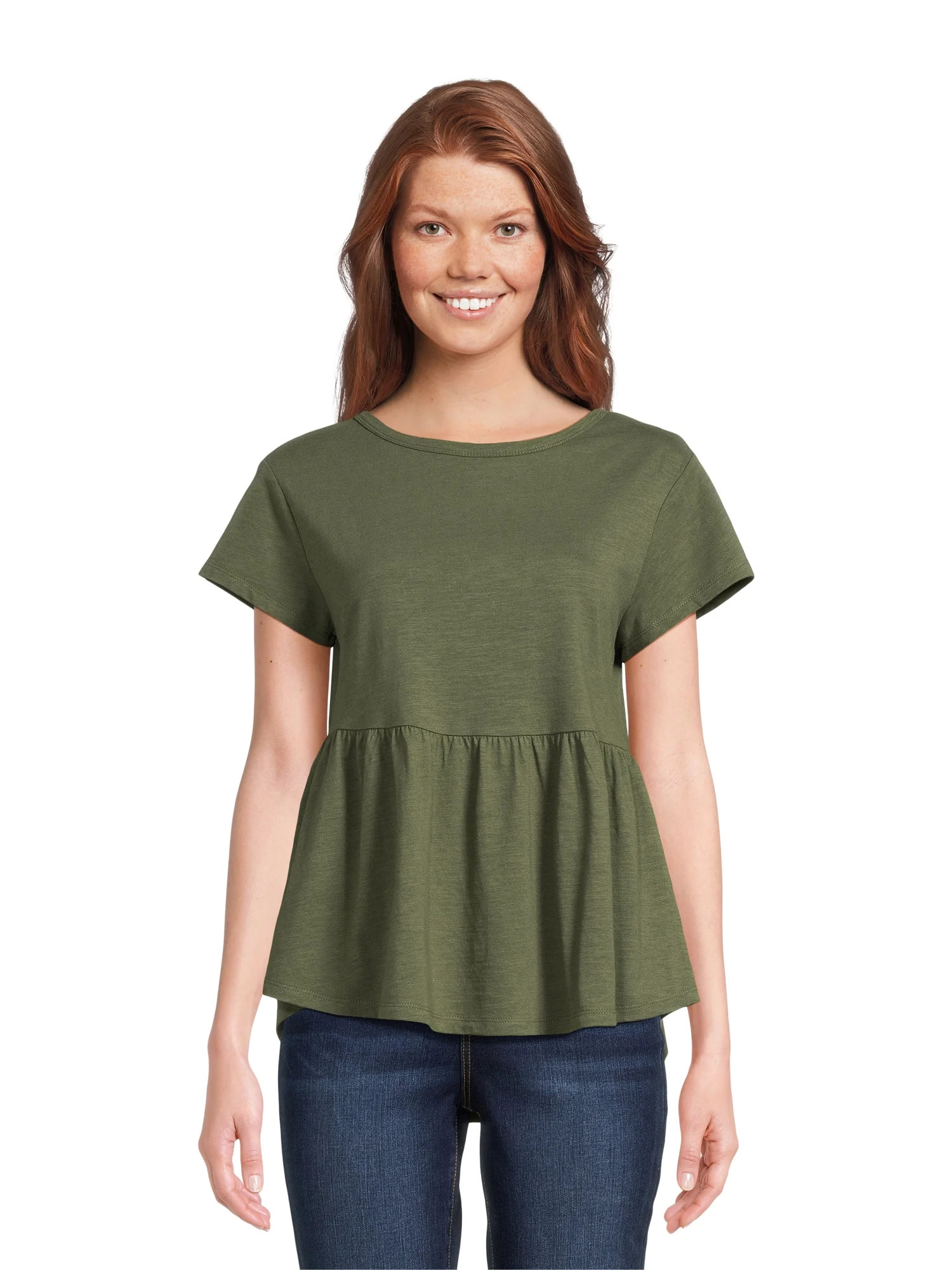 Time and Tru Women's Cotton Peplum Top with Tie Back, Sizes XS-XXXL | Walmart (US)