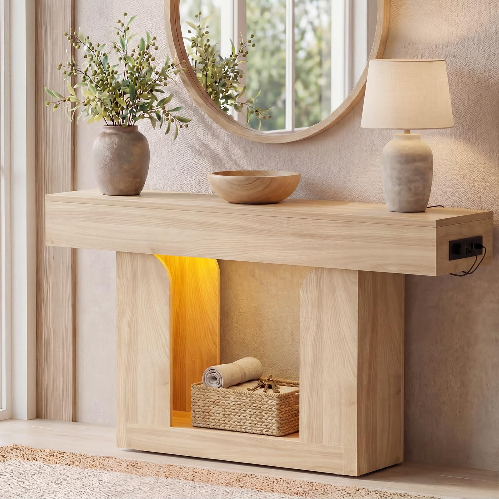 Homieasy Mesa consola, mesa de entrada de 47 pulgadas con luces LED y estación de carga, mesa de... | Amazon (US)