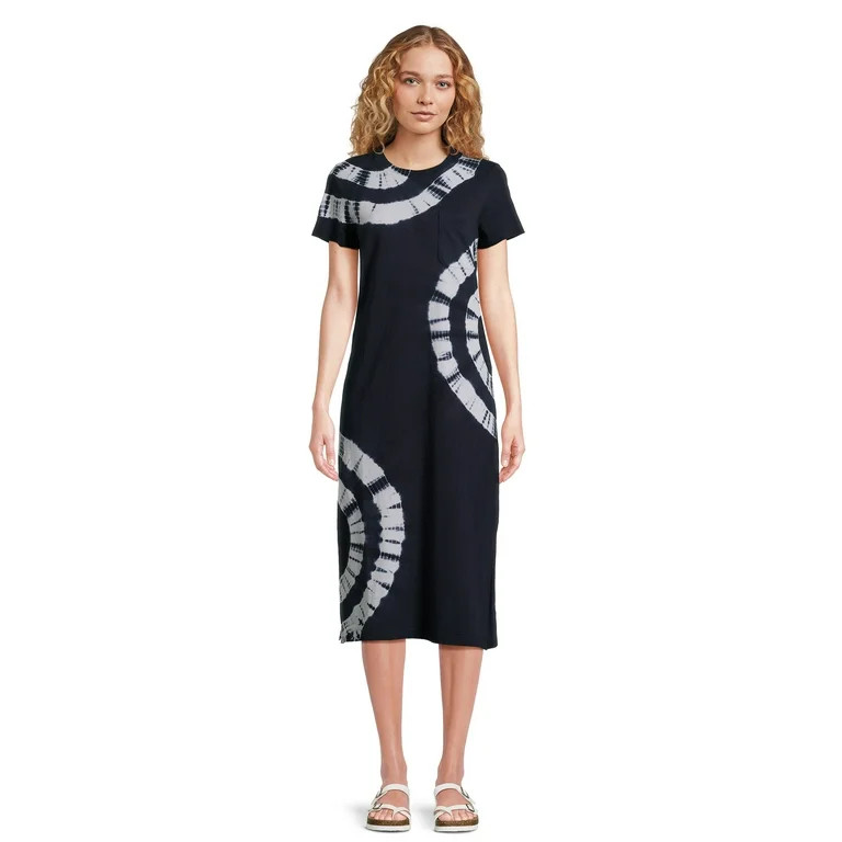 Time and Tru Women's Midi T-Shirt Dress with Short Sleeves, Sizes XS-3XL | Walmart (US)