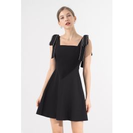 Bowknot Shoulder Crystal Edge Mini Dress in Black | Chicwish