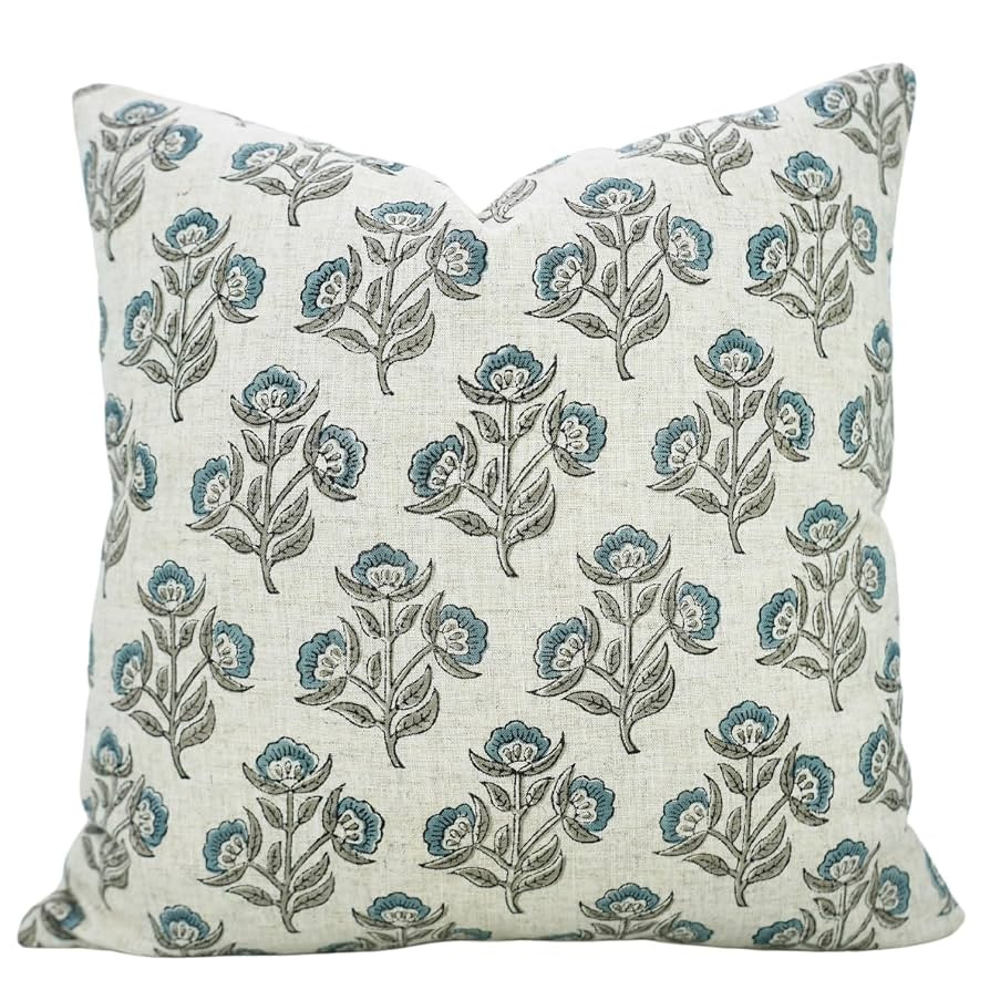 Viscose Linen Fabric Handmade Boho Block Floral Print Throw Pillowcase Cushion Cover 12x20 Inch D... | Amazon (US)