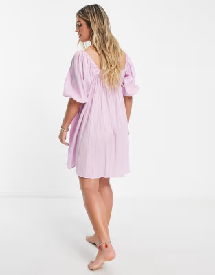 Fashion Union Exclusive maternity smock beach dress in pink check | ASOS (Global)