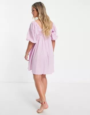Fashion Union Exclusive maternity smock beach dress in pink check | ASOS (Global)