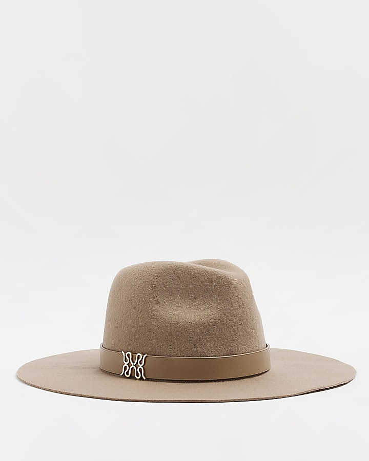 Cream RI monogram trim fedora | River Island (UK & IE)