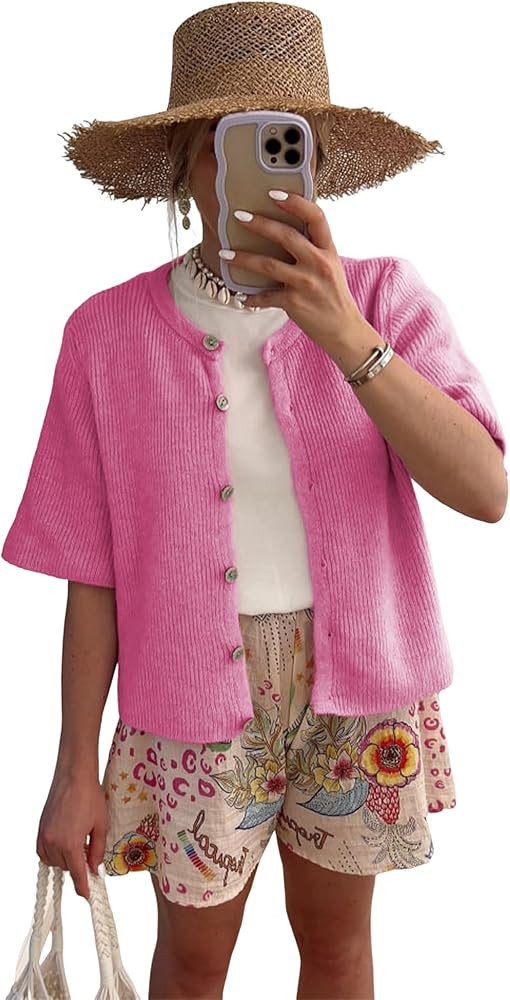 SCUSTY Women's Lightweight Cardigan Short Sleeve Button-Down Summer Cardigan Sweater | Amazon (US)