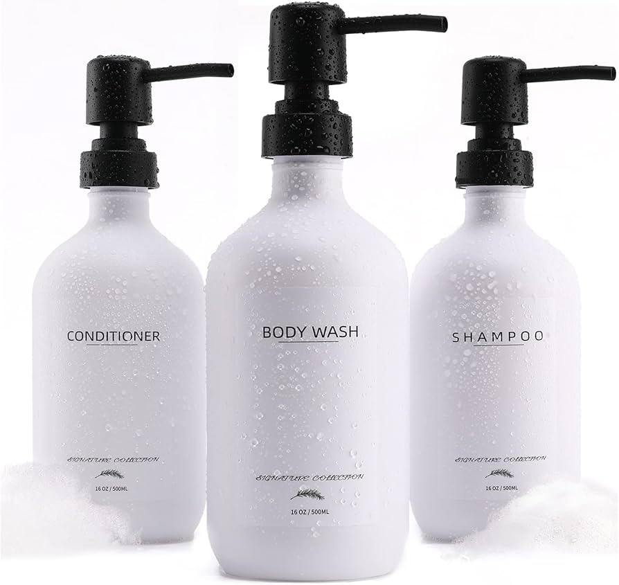 Shampoo and Conditioner Dispenser, 16.9oz Refillable Shampoo and Conditioner Bottles with Matte P... | Amazon (US)