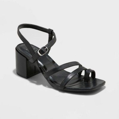 Women's Ramona Strappy Block Heeled Sandals - A New Day™ Black | Target