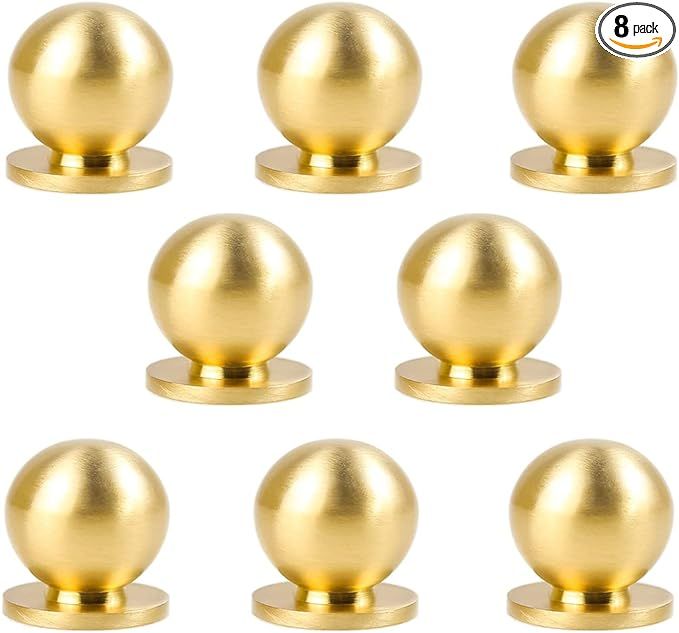 RZDEAL 8pcs Round Solid Brass Pulls Cabinet Drawer Knobs Small Gold Handles for Dresser Handles K... | Amazon (US)
