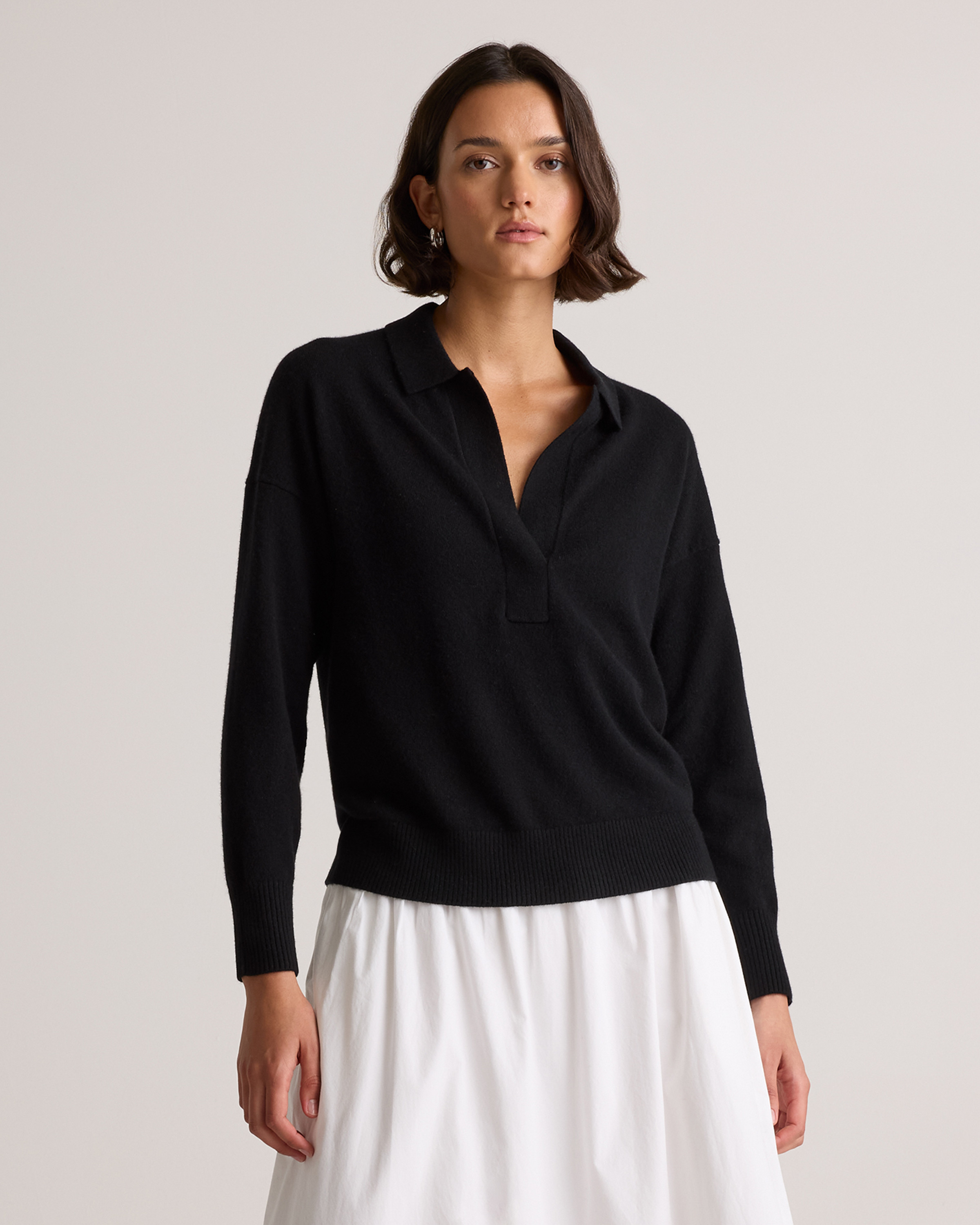 Quince | Women's Mongolian Cashmere Polo Sweater in Black, Size Small | Quince