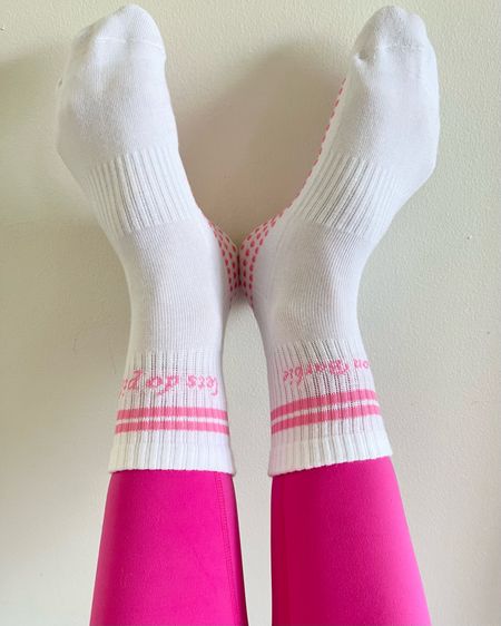 Cute Pilates socks midi crew white pink stripes
Come on Barbie let’s do Pilates 

#LTKfitness #LTKActive #LTKGiftGuide