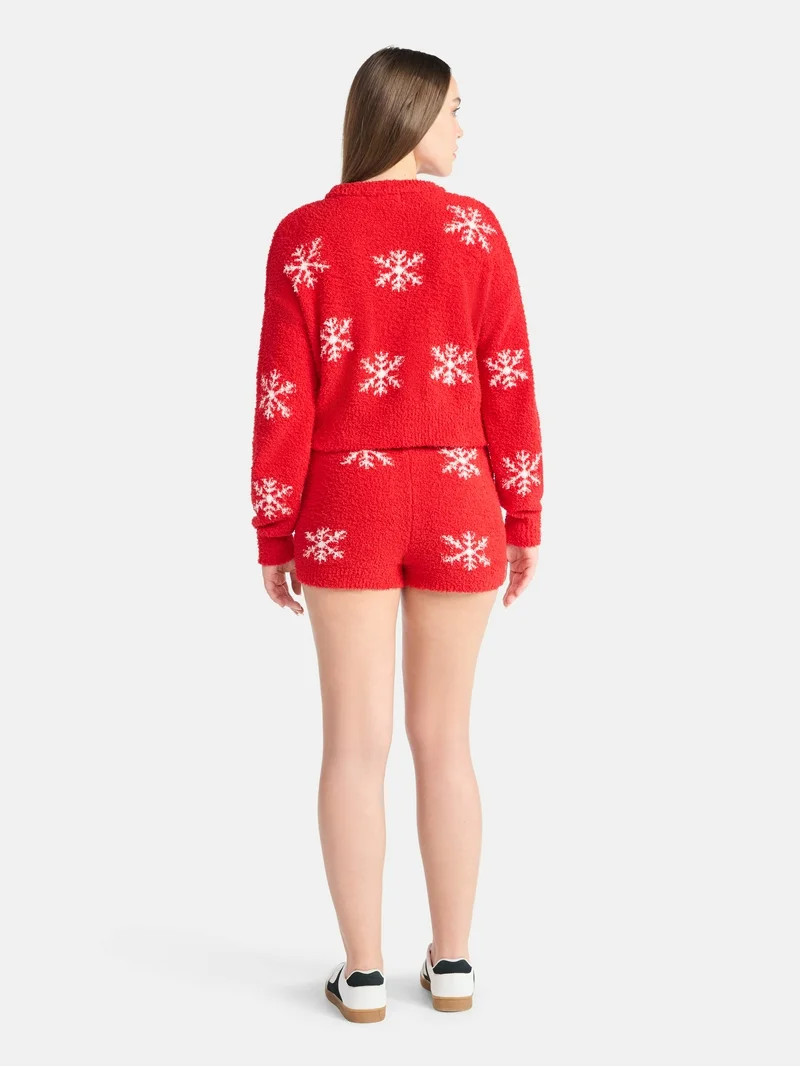 No Boundaries Christmas Plush Sweater and Shorts Set, 2-Piece, Women’s | Walmart (US)