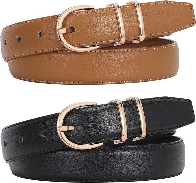 JASGOOD 2 Pack Women Leather Belt for Jeans Fashion Ladies Belts for Pants Dresses With Gold Buck... | Amazon (US)