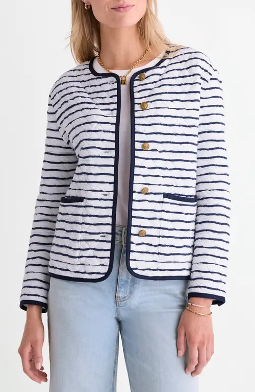 vineyard vines Stripe Quilted Jacket in Stripe Nautical Navy at Nordstrom, Size Large | Nordstrom