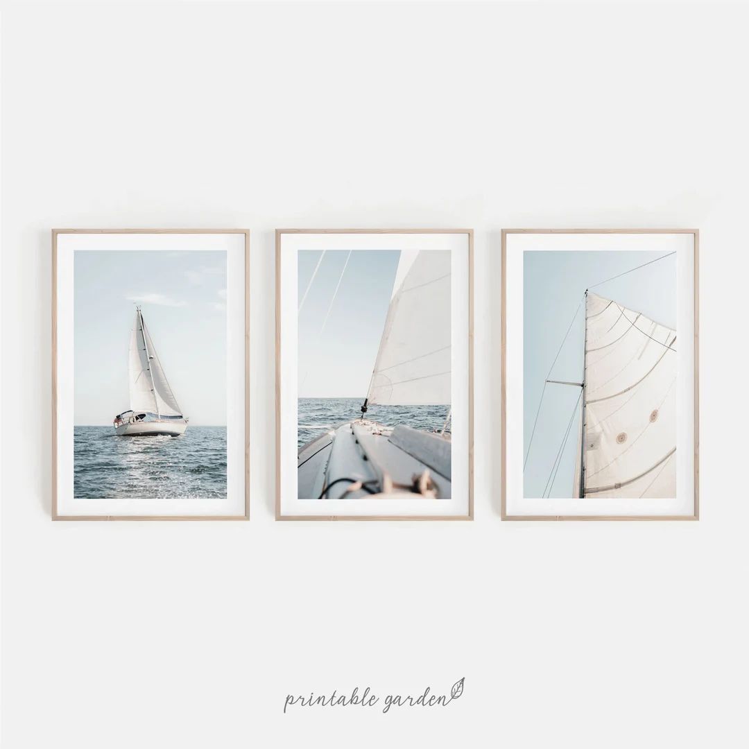 Nautical Set of 3 Prints, Sailboat Prints, Sailboat Photography, Summer Wall Art, Beach House Wal... | Etsy (US)