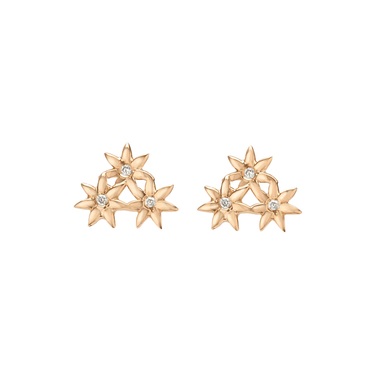 Flower Earring Stud with White Diamonds - White - 14k - Pair | AUrate New York