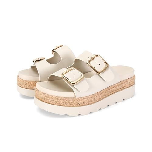 Amazon.com | DOEYG Beige Platform Sandals for Women Summer Beach Flatform Slide Sandals Wedges Co... | Amazon (US)