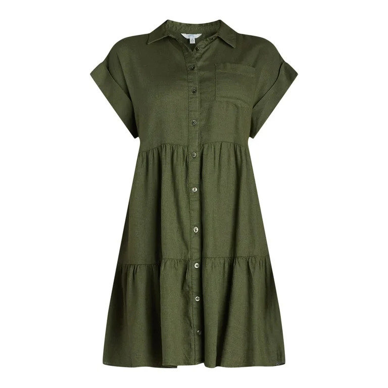 Time and Tru Women's Tiered Mini Shirt Dress, Sizes XS-XXXL | Walmart (US)
