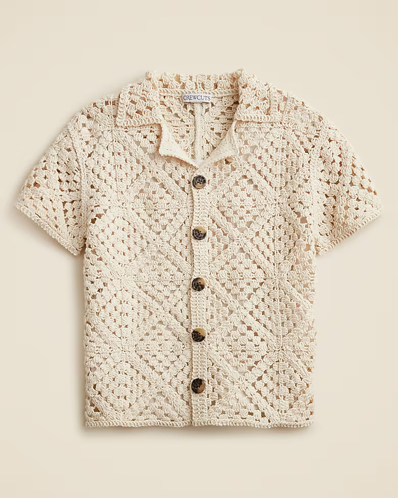 Kids' short-sleeve crochet camp shirt | J. Crew US