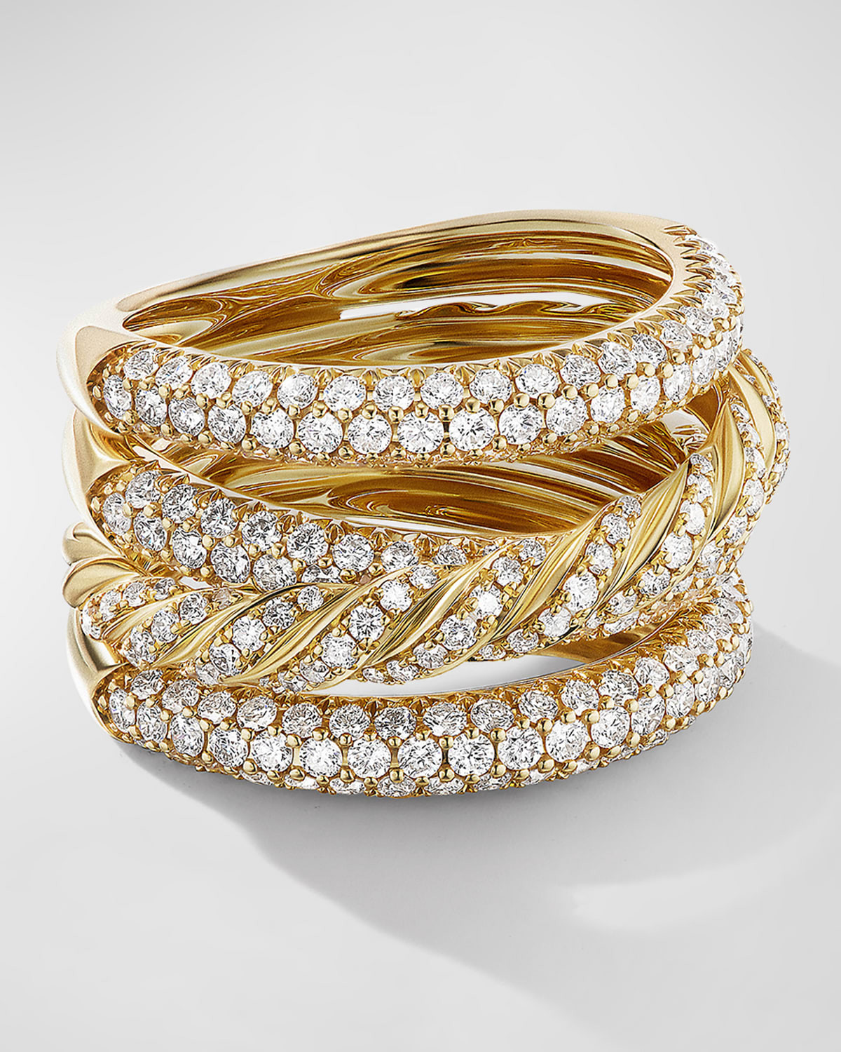 Paveflex Four-Row Ring with Diamonds in 18K Gold, 15mm, Size 8 | Neiman Marcus