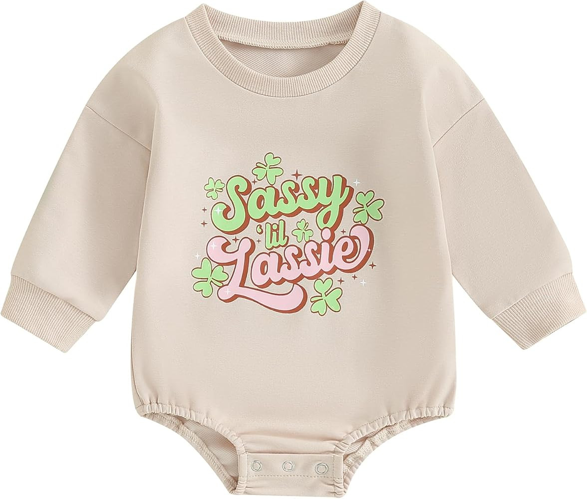 Karuedoo St Patricks Day Baby Girl Boy Clothes Lucky Clover Sweatshirt Romper Oversized Romper Lo... | Amazon (US)