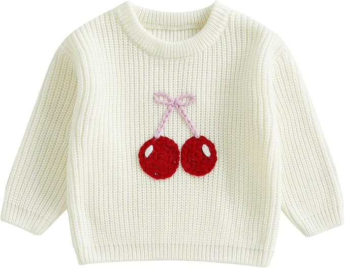 Toddler Baby Girl Embroidery Cherry Sweaters Crew Neck Jumpers Spring Casual Long Sleeve Knitted ... | Amazon (US)