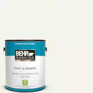 BEHR PREMIUM PLUS 1 gal. Home Decorators Collection #HDC-MD-08 Whisper White Satin Enamel Low Odo... | The Home Depot