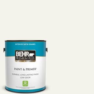 BEHR PREMIUM PLUS 1 gal. Home Decorators Collection #HDC-MD-08 Whisper White Satin Enamel Low Odo... | The Home Depot