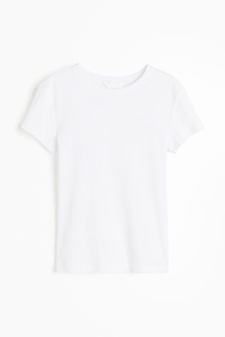 H & M - Ribbed T-shirt - White | H&M (US + CA)